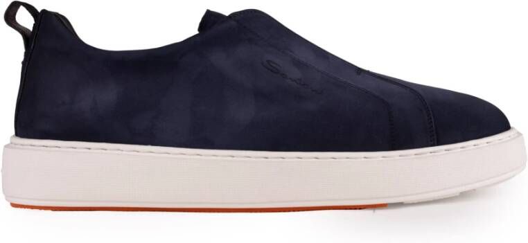 Santoni Blauwe Suède Slip-On Sneakers Blue Heren