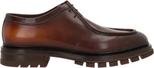 Santoni Bruin Leren Derby Platte Schoenen Brown Heren