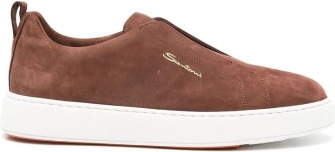 Santoni Bruin Leren Sneaker met Rubberen Zool Brown Heren