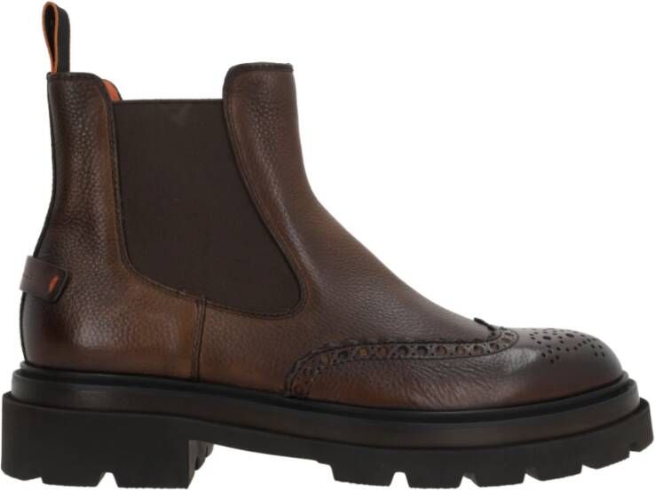 Santoni Bruine Chelsea Leren Brogue Laarzen Brown Heren