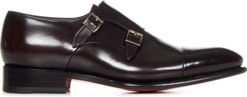 Santoni Bruine Leren Dubbele Gespschoenen Brown Heren