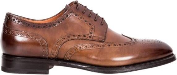 Santoni Bruine Leren Herenschoenen met Stiksels Brown Heren