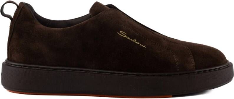 Santoni Bruine Leren Instap Sneakers Brown Heren