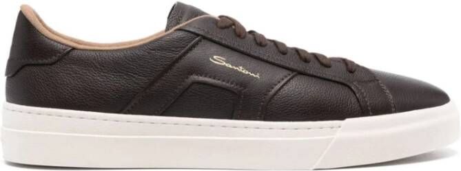 Santoni Bruine leren lage sneakers Brown Heren