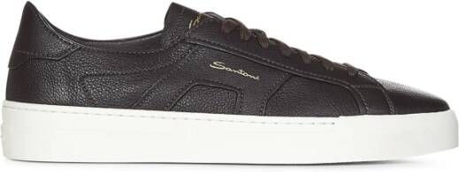 Santoni Bruine Leren Sneakers Dubbele Gesp Brown Heren