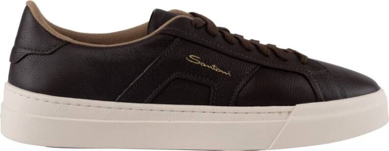 Santoni Bruine Leren Sneakers met Logo Brown Heren