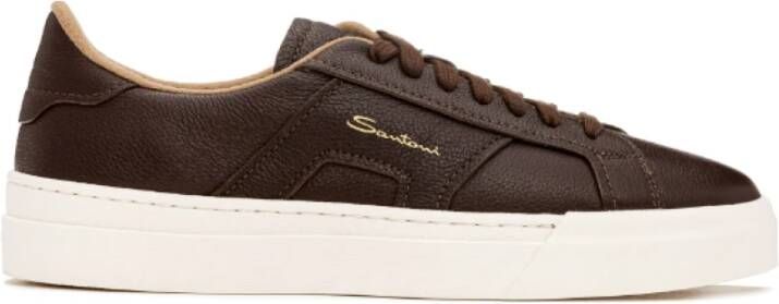 Santoni Bruine Leren Sneakers voor Mannen Brown Heren