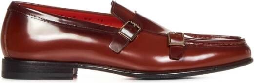 Santoni Bruine loafers met dubbele metalen gesp Brown Heren