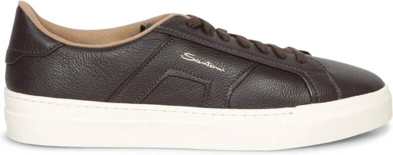 SANTONI Lage Sneakers Heren Grain Led Sneaker Maat: 43 5 Materiaal: Leer Kleur: Bruin