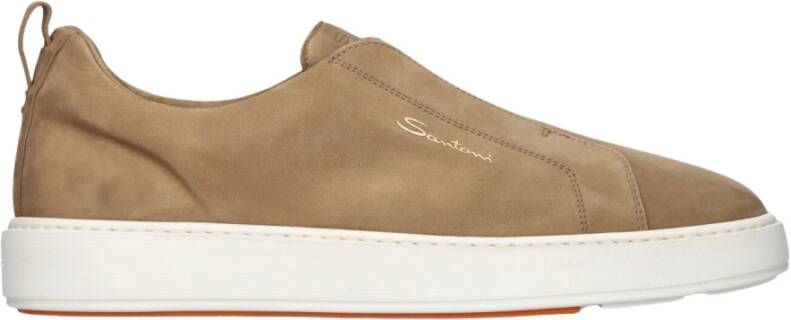 Santoni Bruine Suede Clean Icon Sneakers Brown Heren