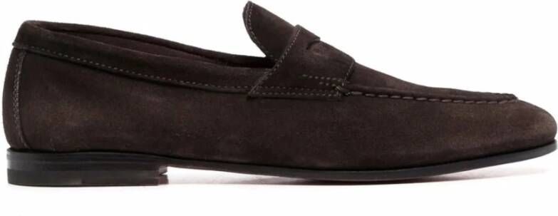 Santoni Bruine Suède Penny Loafer Schoenen Brown Heren