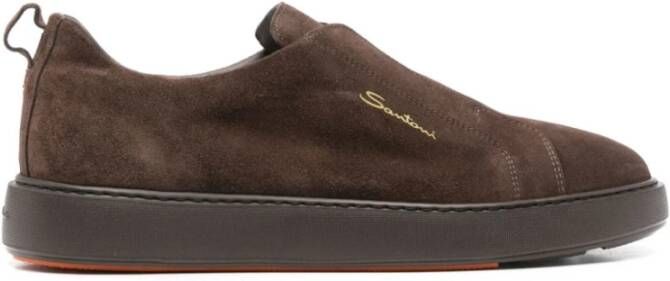 Santoni Bruine Suède Slip-On Sneakers Brown Heren