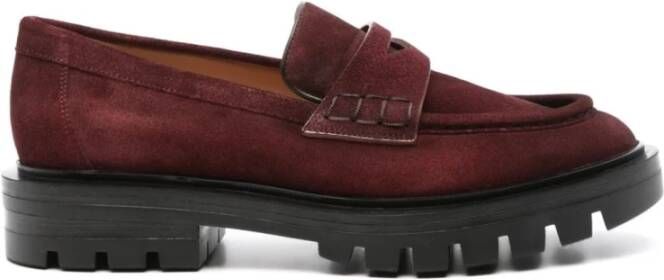 Santoni Burgundy Suede Loafers Red Dames