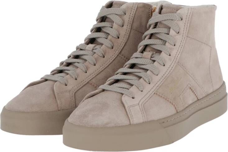 SANTONI Hoge Sneakers Heren Sue Mid Rits Sneaker Maat: 45 Materiaal: Suède Kleur: Taupe