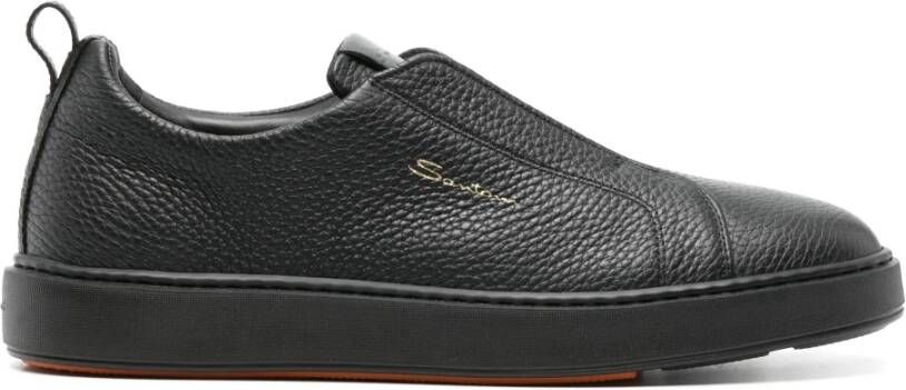 Santoni Casual Zwarte Leren Sneakers Black Heren