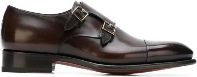 Santoni Donkerbruine leren Monk Strap schoenen Brown Heren