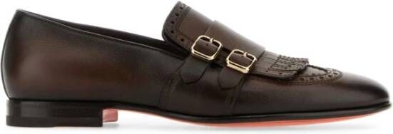 Santoni Donkerbruine leren monkstrap-schoenen Brown Heren