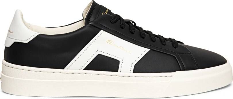 Santoni Dubbele Gesp Leren Sneaker Black Heren