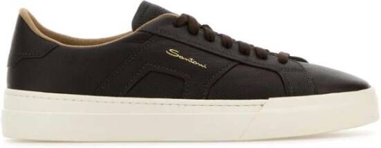 Santoni Dubbele Gesp Leren Sneakers Brown Heren