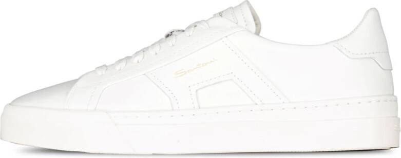 Santoni Sneakers met logo reliëf ronde neus en vetersluiting White Heren