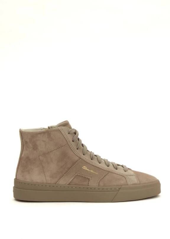 Santoni Dubbele gesp sneaker in Greige suède Beige Heren