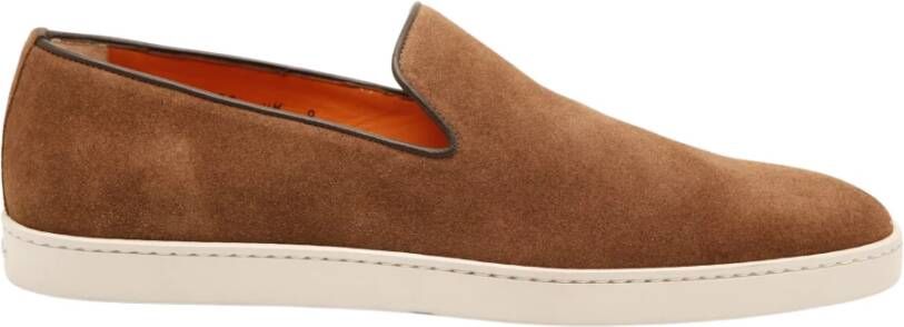 Santoni Elegant Cognac Suede Loafer Sneaker Brown Heren