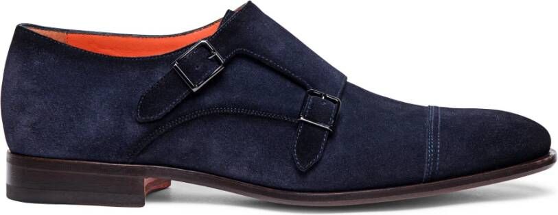 Santoni Elegante Suède Dubbele Gesp Schoen Blue Heren