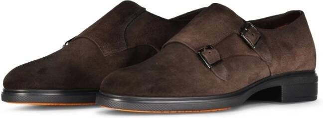 Santoni Fluwelen Monks met Gespen Brown Heren