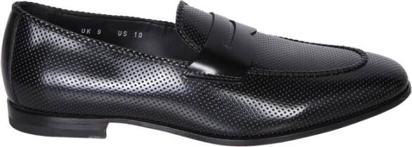 Santoni Glanzende zwarte leren instapper Black Heren