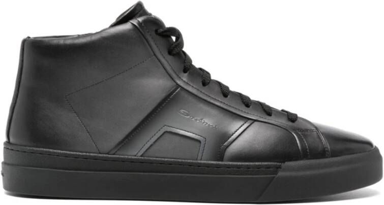 Santoni Grijze Leren Sneakers Zijrits Vetersluiting Gray Heren