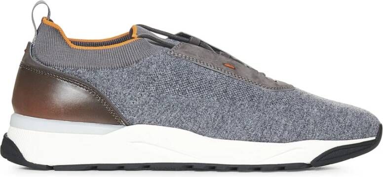 Santoni Grijze Sneakers Lage Top Elastische Stof Gray Heren