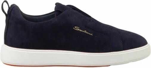 Santoni Gyan Slip-On Suède Sneakers Blue Heren