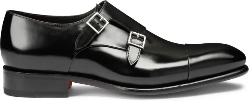 Santoni Handgemaakte Leren Dubbele Gespschoen Black Heren