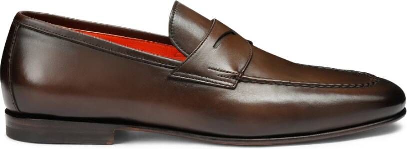 Santoni Handgemaakte leren penny loafer Brown Heren