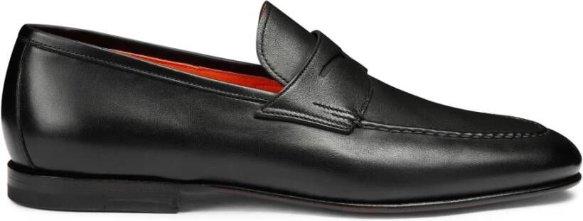 Santoni Heren gepoetste leren penny loafer Black Heren