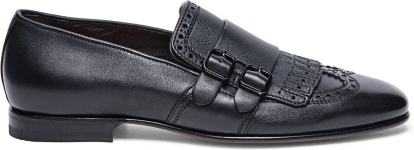 Santoni Heren leren dubbele gesp loafer Black Heren