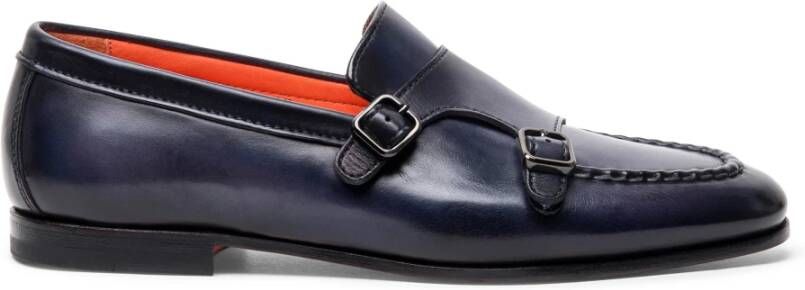 Santoni Heren leren dubbele gesp loafer Blue Heren