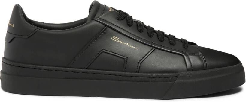 Santoni Heren leren dubbele gesp sneaker Black Heren