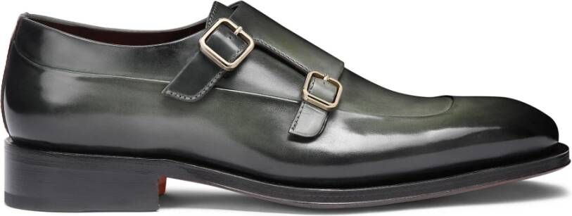 Santoni Heren leren dubbele gespschoen Green Heren