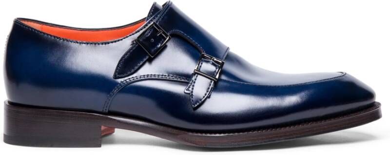 Santoni Heren leren dubbele monnik schoen Blue Heren