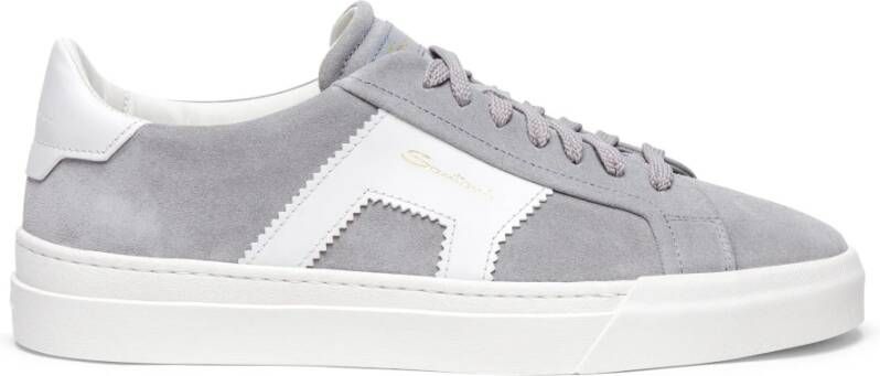 Santoni Heren suède en leren dubbele gesp sneaker Gray Heren