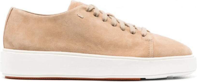 Santoni In reliëf gemaakte leren sneakers Beige Ronde neus Beige Dames