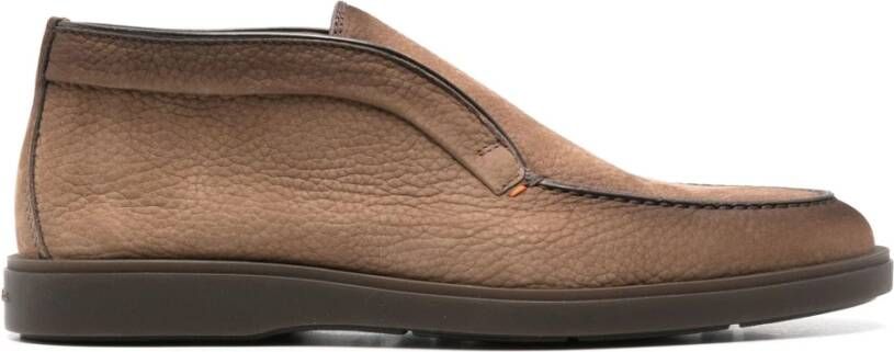 Santoni Italiaanse Leren Schoenen Rubberen Zool Ontwerp Brown Heren