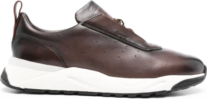 Santoni Italiaanse leren sneakers met rubberen zool Brown Heren