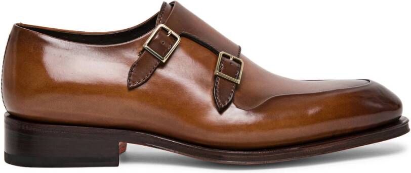 Santoni Klassieke Leren Dubbele Gespschoen Brown Heren