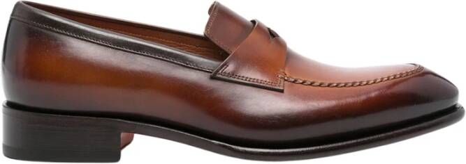 Santoni Klassieke Leren Loafers Brown Heren