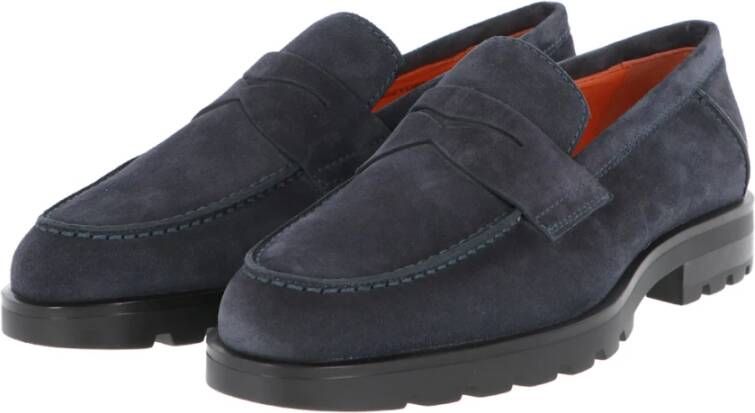 Santoni Klassieke Leren Moccasin Schoenen Blue Heren