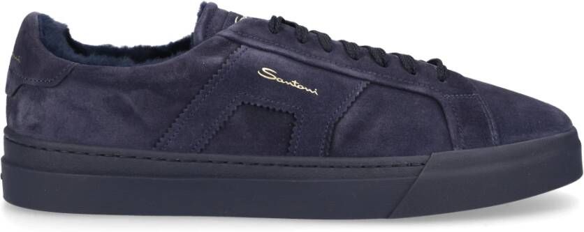 Santoni Lage Sneaker in Veloursleder Blauw Heren