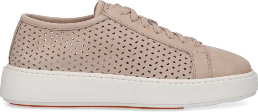 Santoni Lage Top Leren Sneakers Beige Dames