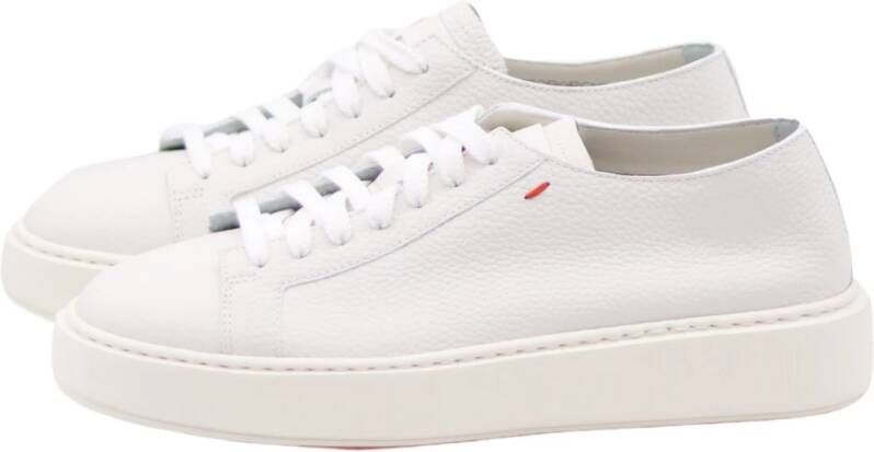 Santoni Leren Sneakers met Korrelstructuur oor Heren White Heren